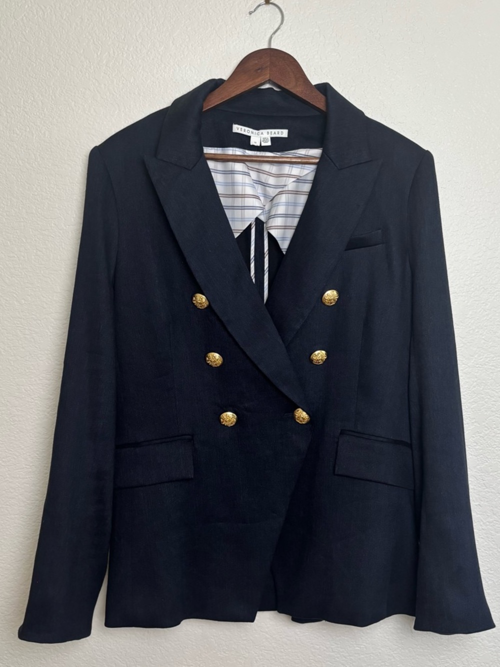 Veronica Beard Miller Dickey Navy Blazer Linen Blend Jacket with Gold Buttons 16 - Picture 11 of 14